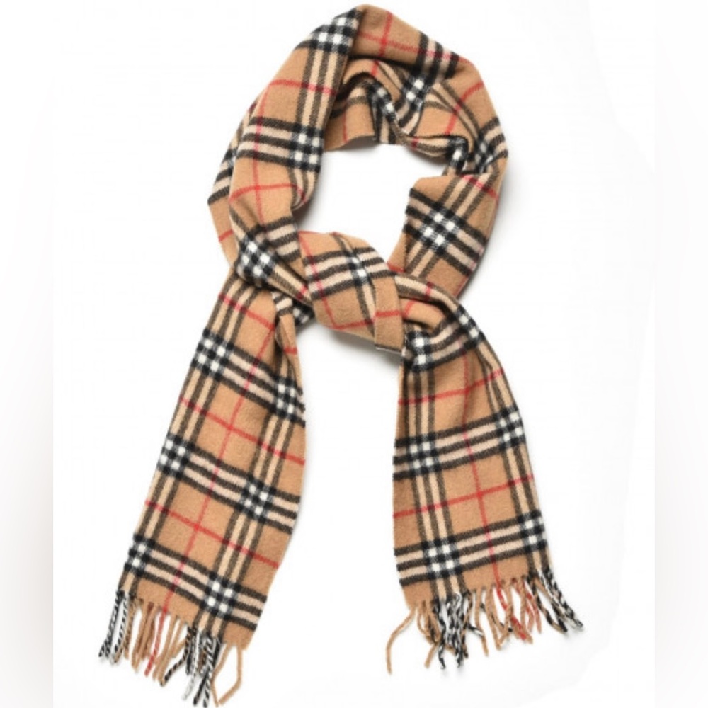 Burberry Lambswool Fringe Scarf in Camel